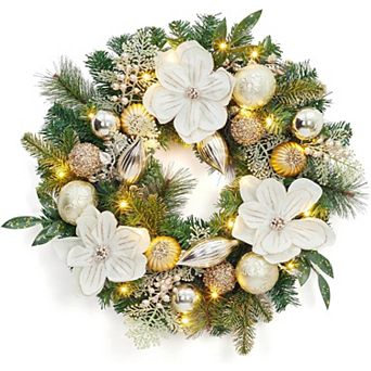 24Inch Pre-Lit Artificial Christmas Wreath