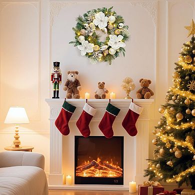 24Inch Pre-Lit Artificial Christmas Wreath