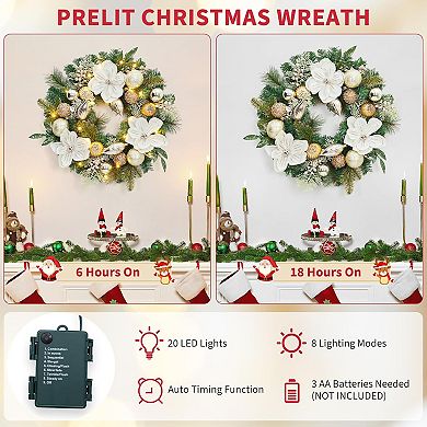 24Inch Pre-Lit Artificial Christmas Wreath