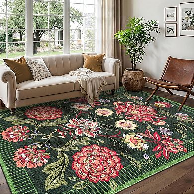 Pastoral Summer Meadow Washable Area Rug Soft Ultra Thin Non Slip Rug for Modern Living Space Decor