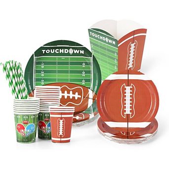 125 pc Football Plates and Napkins Set Serve 25