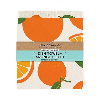 Orange Dish Towel + Sponge Cloth Gift Set
