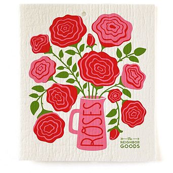 Roses Dish Towel + Sponge Cloth Gift Set