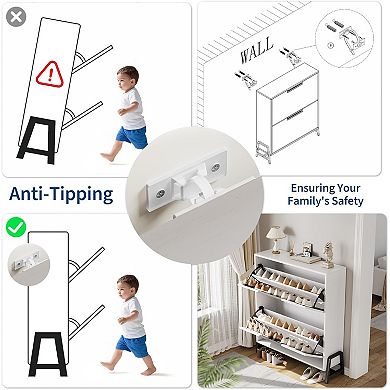 Shoe Cabinet Storage with 2 Flip Drawer,Hidden Shoe Storage Cabinet for Entryway,Adjustable ShoeRack