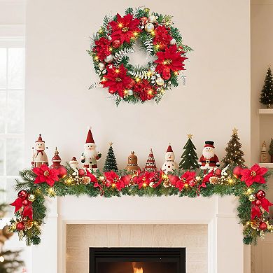 24 Inch Pre-Lit Christmas Wreath with LED Lights