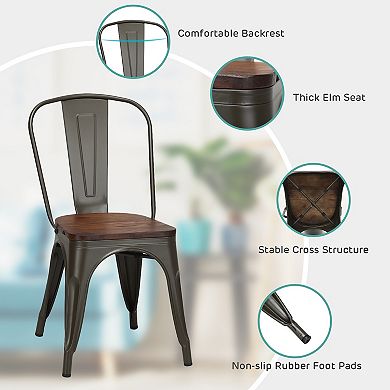 Stackable Metal Dining Chairs Set Of 4 With Wood Seat And Back