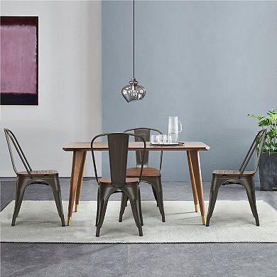 Stackable Metal Dining Chairs Set Of 4 With Wood Seat And Back