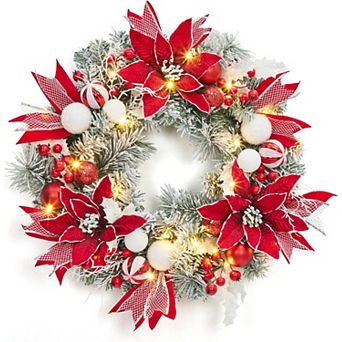 24Inch Pre-Lit Artificial Christmas Wreath