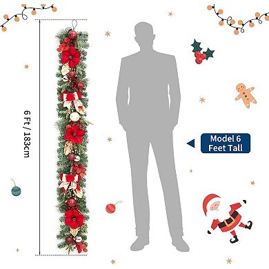 6FT Christmas Decorations Red Gold Christmas Garland