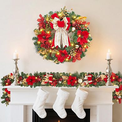 6FT Christmas Decorations Red Gold Christmas Garland