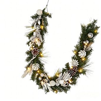 6FT Pre-Lit Christmas Garland with 20 Warm LED Lights & Timer