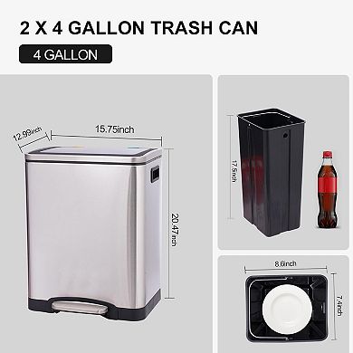 Dual Compartment Step Trash Can 30L/8Ga