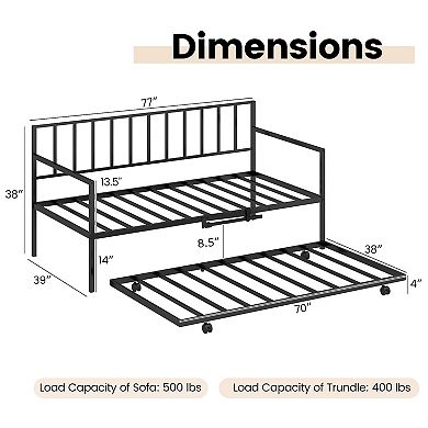 Twin Size Daybed and Trundle Frame Set Trundle Bedframe-Black