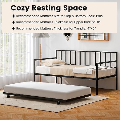 Twin Size Daybed and Trundle Frame Set Trundle Bedframe-Black