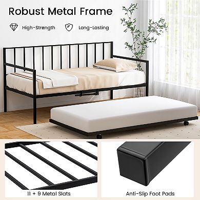 Twin Size Daybed and Trundle Frame Set Trundle Bedframe-Black