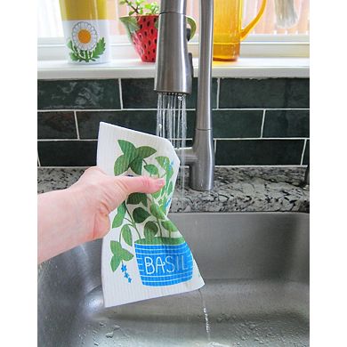 Basil Dish Towel + Sponge Cloth Gift Set