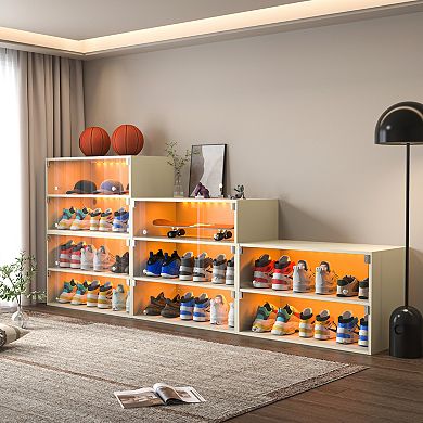 GOODSILO Premium LED Light Shoe Display Cabinet - Three-Tier Glass Door Storage for Sneakers