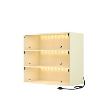 Premium LED Light Shoe Display Cabinet with Glass Doors - Three-Tier Storage Solution for Sneakers