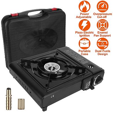 3300W Portable Butane Camping Stove, Dual Fuel Burner with Piezo Ignition & Safety Cut-Off