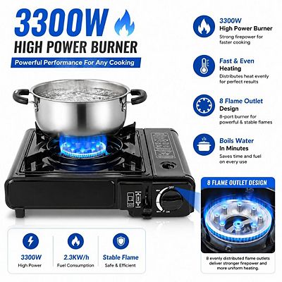 GS-3400P Portable Dual Fuel Gas Stove Burner – Propane/Butane For Camping, Outdoor, Travel (Gold)