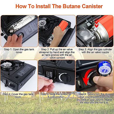 3300W Portable Butane Camping Stove, Dual Fuel Burner with Piezo Ignition & Safety Cut-Off
