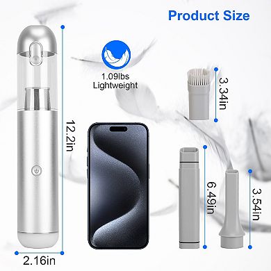 Cordless Handheld Car Vacuum Cleaner, 16kPa Suction, 2 Speeds, LED Light, Rechargeable