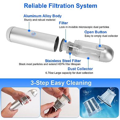 Cordless Handheld Car Vacuum Cleaner, 16kPa Suction, 2 Speeds, LED Light, Rechargeable