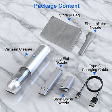 Cordless Handheld Car Vacuum Cleaner, 16kPa Suction, 2 Speeds, LED Light, Rechargeable