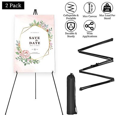 2 Pack 61in Collapsible A-Frame Tripod Easel Stand with Carry Bags for Art, Posters & Events
