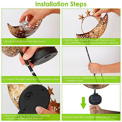Solar Moon & Star Stake Lights, Crackle Glass Globe Decorative Lamps, IP54 Waterproof for Garden & Y