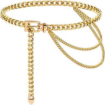 Women's Chunky Chain Waist Belt with Layered Draped Links and Buckle Detail 41.5in