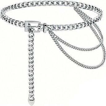 Women's Chunky Chain Waist Belt with Layered Draped Links and Buckle Detail 41.5in