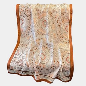 Lightweight Printed Scarf with Intricate Circular Pattern and Soft Draping Design 33.5x71in