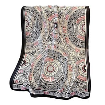 Lightweight Printed Scarf with Intricate Circular Pattern and Soft Draping Design 33.5x71in