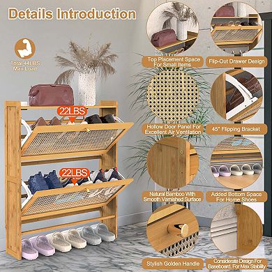 2-Tier Shoe Cabinet with Flip Drawers Slim Freestanding Entryway Organizer