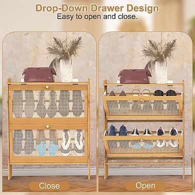 2-Tier Shoe Cabinet with Flip Drawers Slim Freestanding Entryway Organizer