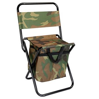 Foldable Fishing Chair with Backrest & Cooler Bag, Portable Outdoor Stool