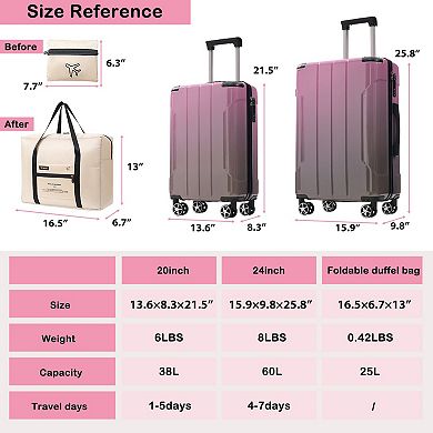 3-Piece Spinner Luggage Sets with Foldable Duffel Bag for Travel