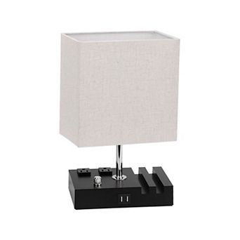 Fully Dimmable Table Lamp with Dual USB & Power Outlets LED Included for Bedroom & Living Room