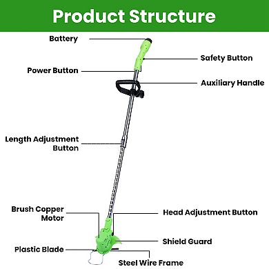 12V Cordless Grass Trimmer 200W Rechargeable Lawn Mower Weed Cutter with Saw & Blades