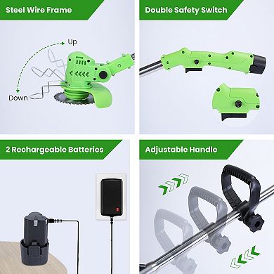 12V Cordless Grass Trimmer 200W Rechargeable Lawn Mower Weed Cutter with Saw & Blades