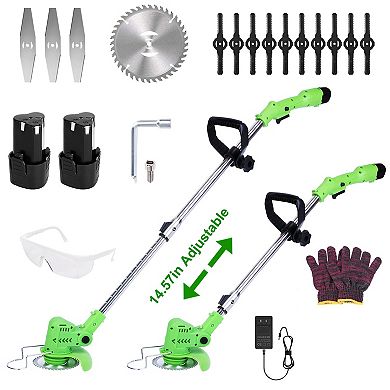 12V Cordless Grass Trimmer 200W Rechargeable Lawn Mower Weed Cutter with Saw & Blades