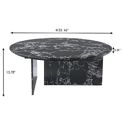 33.5" Marble Round Coffee Tables for Living Room, Space-Saving Coffee Table for Waiting Area