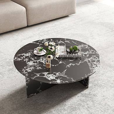 33.5" Marble Round Coffee Tables for Living Room, Space-Saving Coffee Table for Waiting Area
