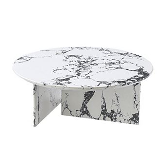 33.5" Marble Round Coffee Tables for Living Room, Space-Saving Coffee Table for Waiting Area