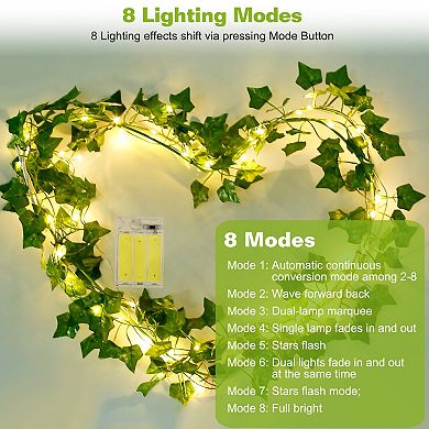 Artificial Ivy String Lights 360 Leaves, 100 LED Fairy Lights, Battery Powered