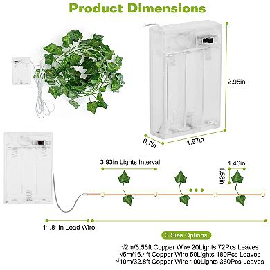 Artificial Ivy String Lights 360 Leaves, 100 LED Fairy Lights, Battery Powered