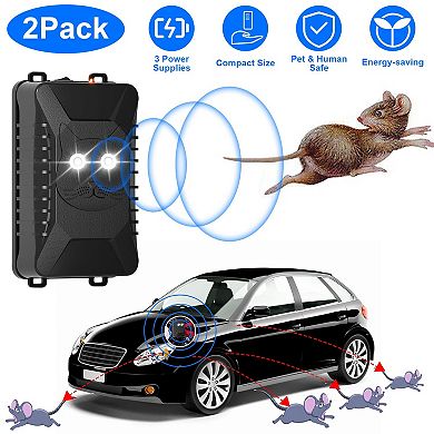2-Pack Ultrasonic Rodent Repellers, Under Hood Pest Deterrent with 3 Power Options for Car & Home