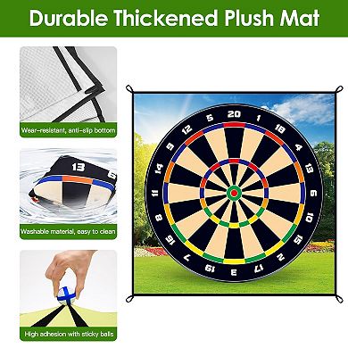 Golf Chipping Dart Game Set Mat with 20 Sticky Balls, Stakes & Hooks for Indoor/Outdoor Play