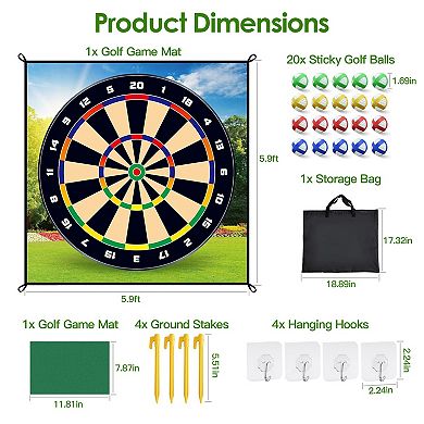 Golf Chipping Dart Game Set Mat with 20 Sticky Balls, Stakes & Hooks for Indoor/Outdoor Play